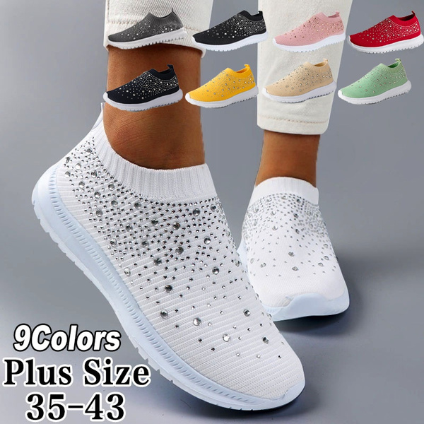 2023 9 Colors New Women Crystals Sneakers Sparkly Sock Shoes